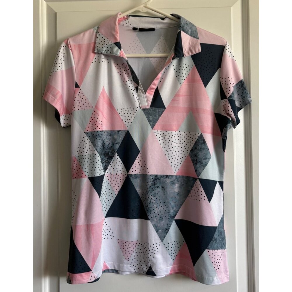 Yatta Golf Women's Golf Polo Shirt Medium Short Sleeve Pink Blue Womens Top
